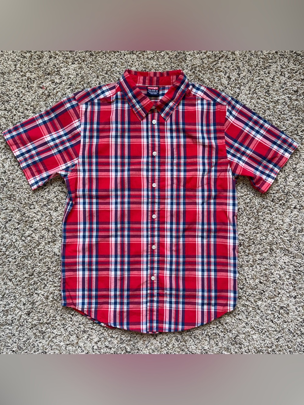 Wrangler Red and Blue Plaid Short-Sleeve Button-Down Shirt